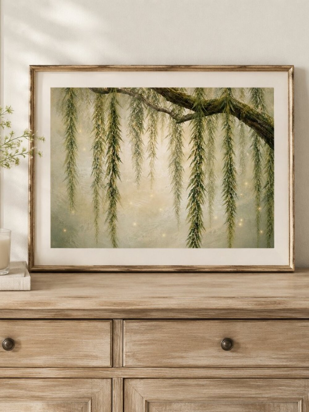 Weeping Willow Wall Art Sage Green Botanical Landscape Print Nature 8x10"